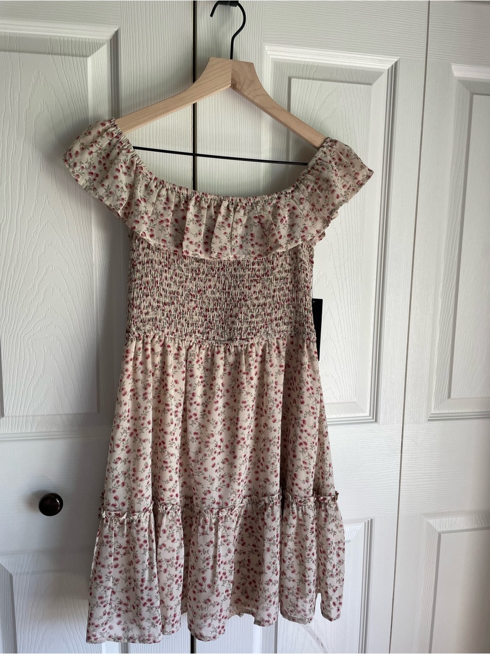 NWT Lulu's Cream Floral Smocked Midi Dress with Pink Blooms
